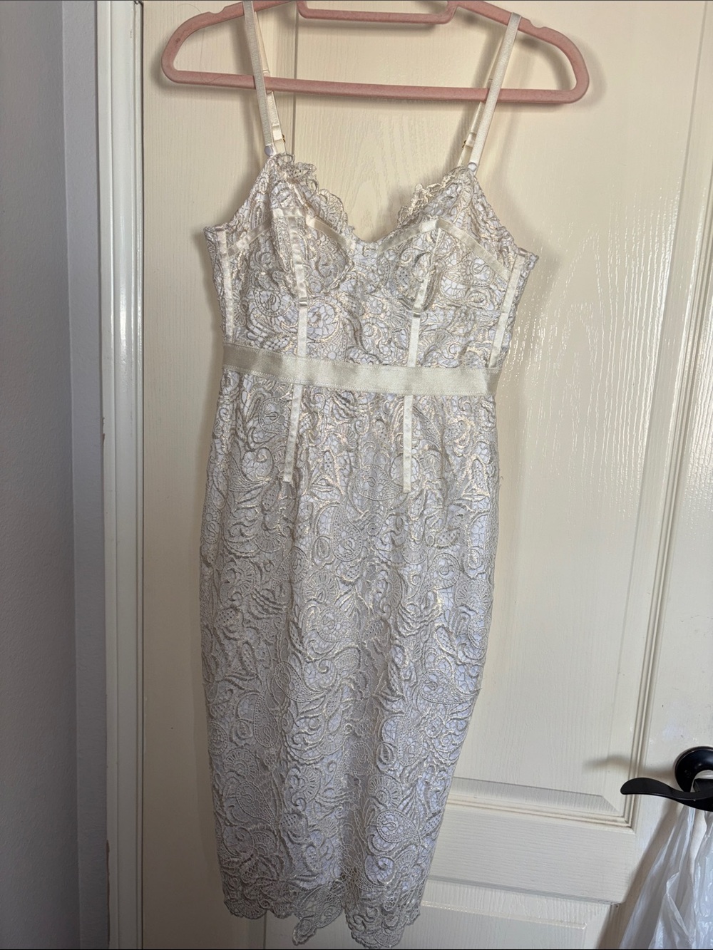Victoria's Secret Ivory Lace Midi Slip Dress with Satin Band